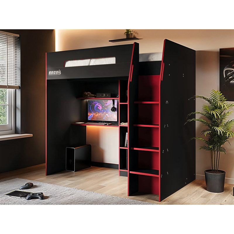 Summit Gaming High Sleeper with Wardrobe Black & Red, Red