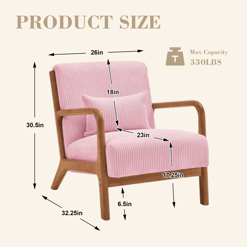 Accent Chair, Mid-century Modern Armchair With Solid Wood Frame,armchair With An Extra Pillow For Living Room, Bedroom（set Of 2）