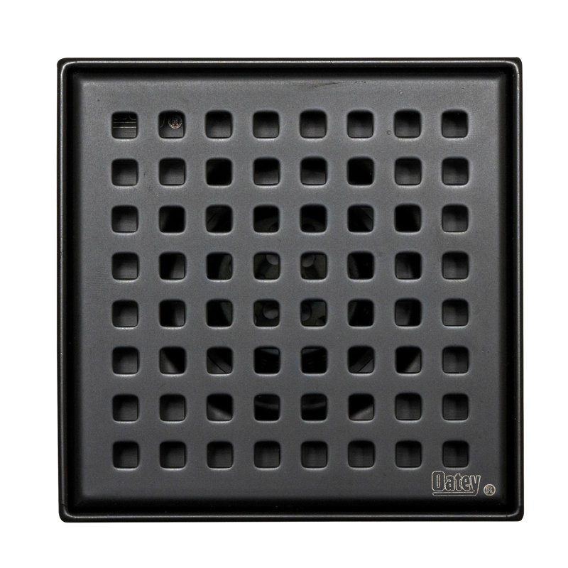 Drain de douche carré avec grille carrée, 4 po x 4 po, Noir mat