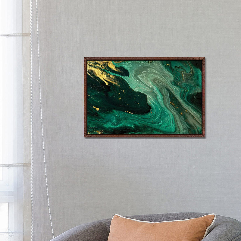 Gold Mine Green Marble - Print on Canvas, 66.04 cm H x 45.72 cm W, Classic Brown Wood Framed