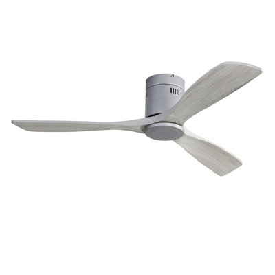 52 Inch Flush Mount Ceiling Fan Dc 3 Carved Wood Fan Blade Noiseless Reversible Motor Remote Control Without Light