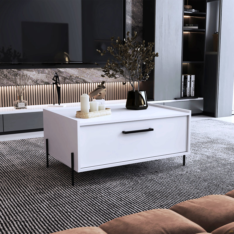 Coffee Table 15.6" H, 1 Shelf, 4 Legs, White