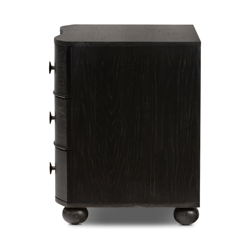 Tiago 3 - Drawer Solid Wood Nightstand, Distressed Black