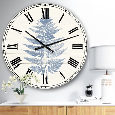 Imprimé de fougère bleue sur bois I - Horloge murale traditionnelle