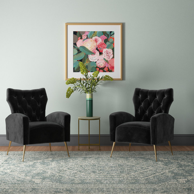 Fauteuil à oreilles en velours de polyester Tonas, Velours noir