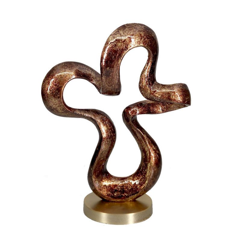 Sculpture en aluminium abstraite brune et dorée 16 po Chura