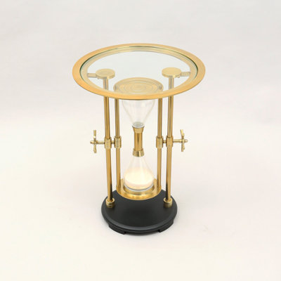 Golden Hour Sand Timer Table with Aluminum Body & Wooden Base - Gold & Black