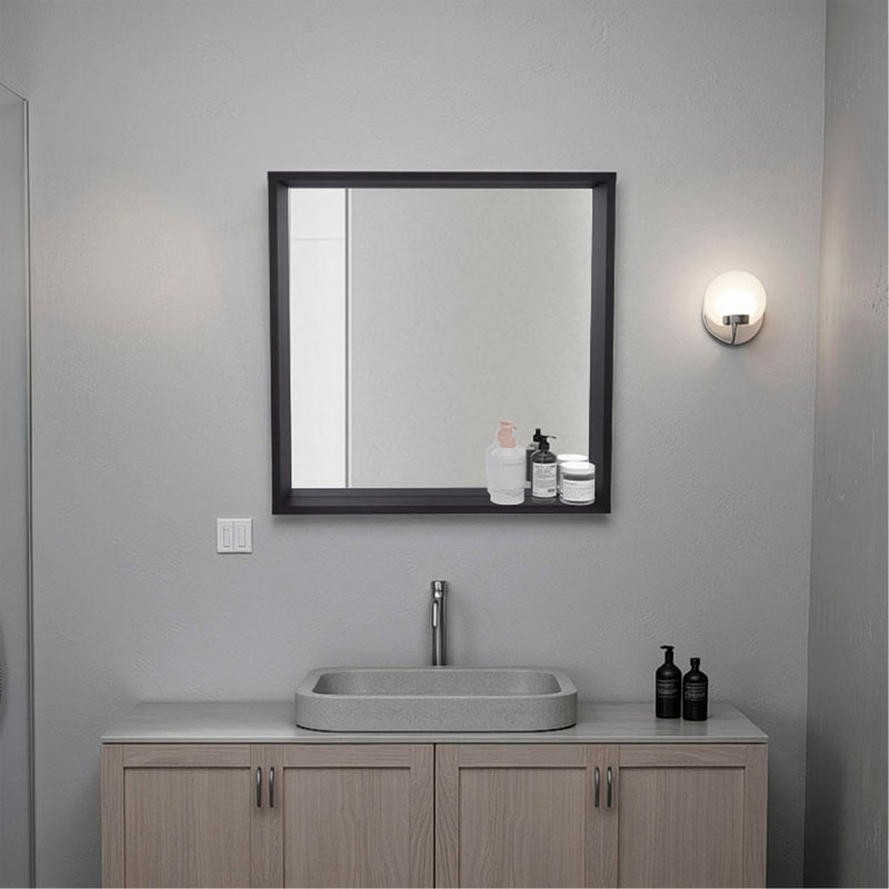 Armoire à pharmacie Plains H 23,6 po, 1 tablette, 1 miroir, wengé noir - Salle de bain (miroir inclus seulement)