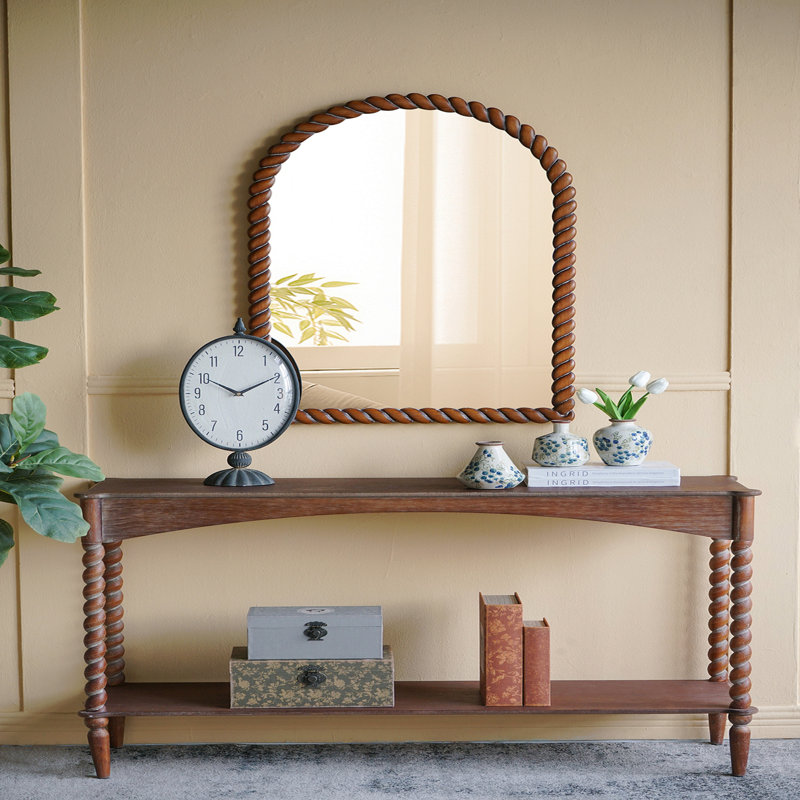 Console de 47 po en bois rustique, pieds en spirale, tablette pour entrée - brun