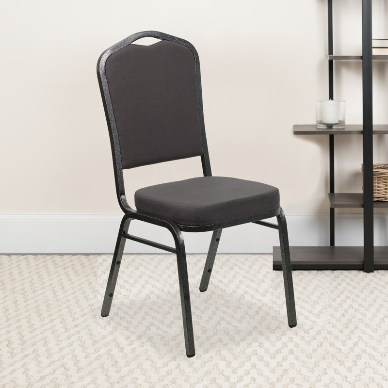 Chaise de banquet empilable Oliverson, Structure veinée argent, Tissu gris, 1