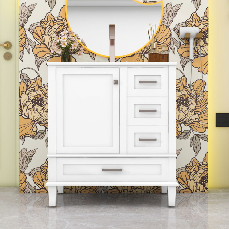 Meuble-lavabo de 30 pouces avec lavabo en céramique, technologie de fermeture en douceur et beaucoup de rangement, Blanc