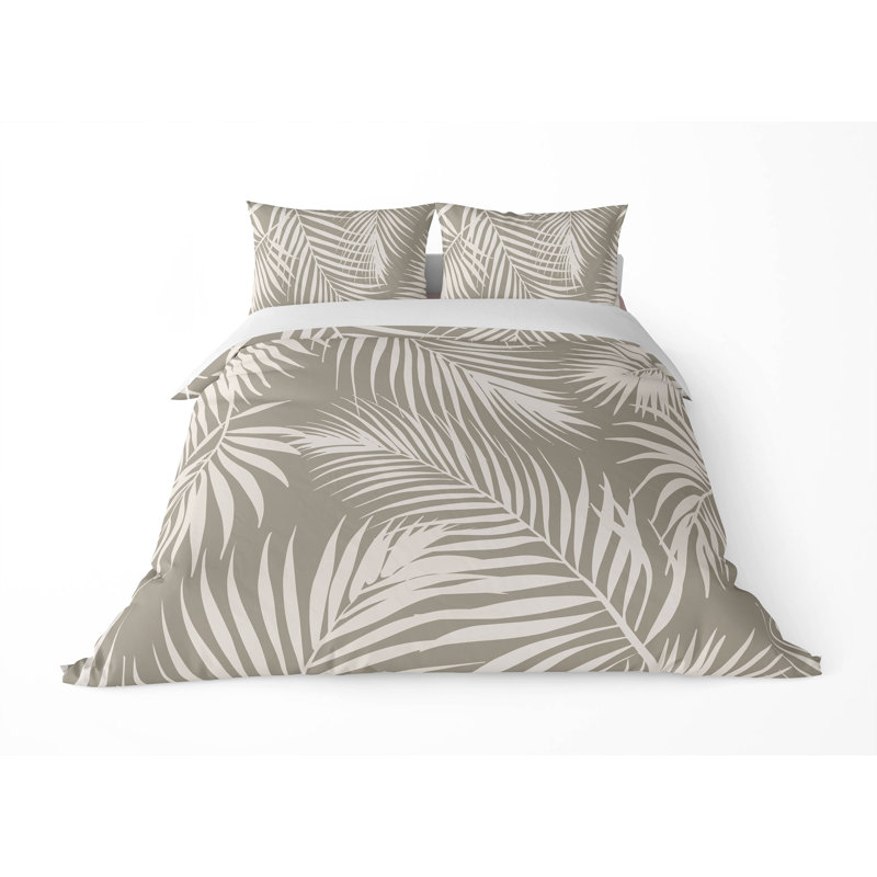 Ensemble d'édredon décoratif Waving Palms, Édredon grand + 2 taies d'oreiller standard, Motif floral taupe