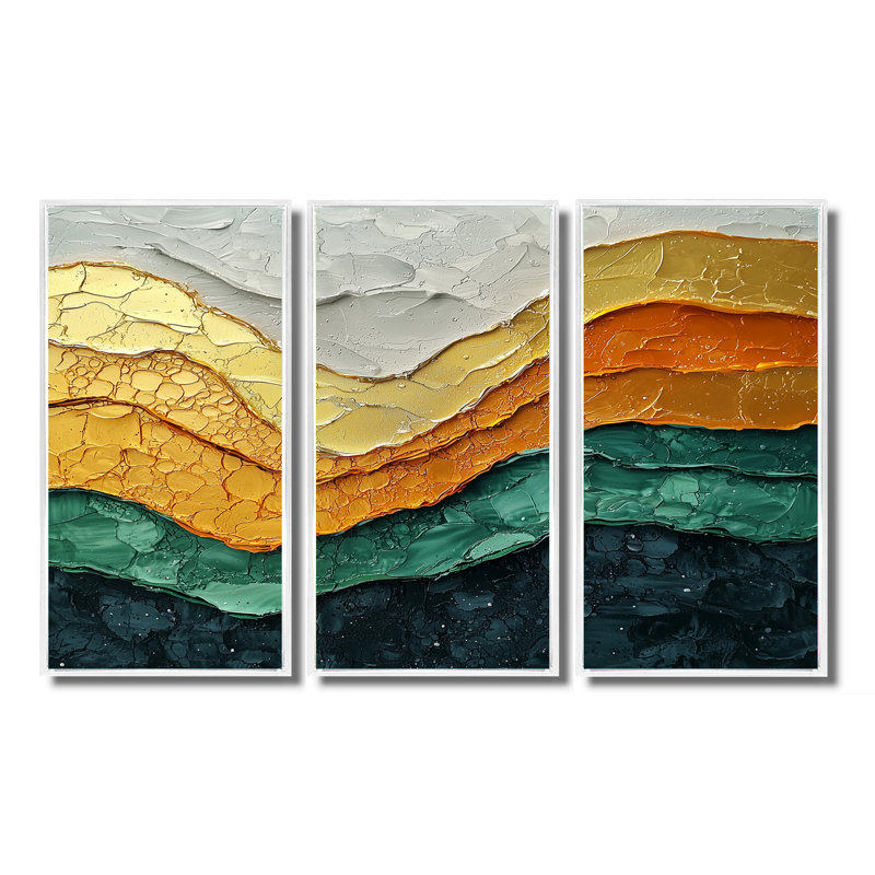Emerald Drift of Transitional Passage Of Time III - Art mural transitionnel pour le salon - ensemble de 3, H 28 po x l 36 po