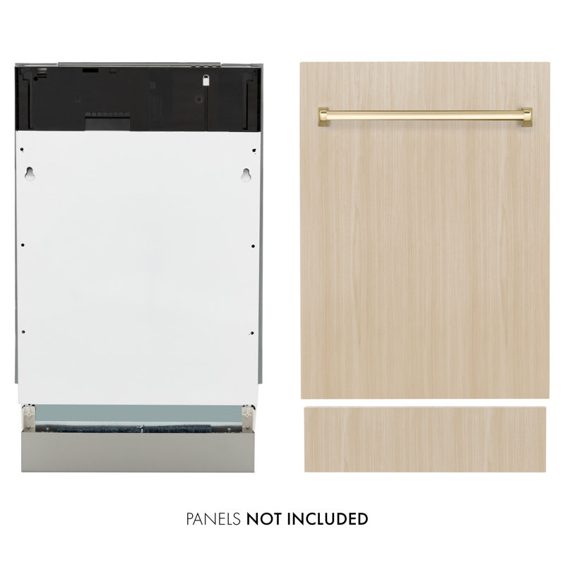 Zline Autograph Edition 18” Tallac Series 3rd Rack Top Control Dishwasher In Custom Panel Ready With Champagne Bronze Handle, 51dba