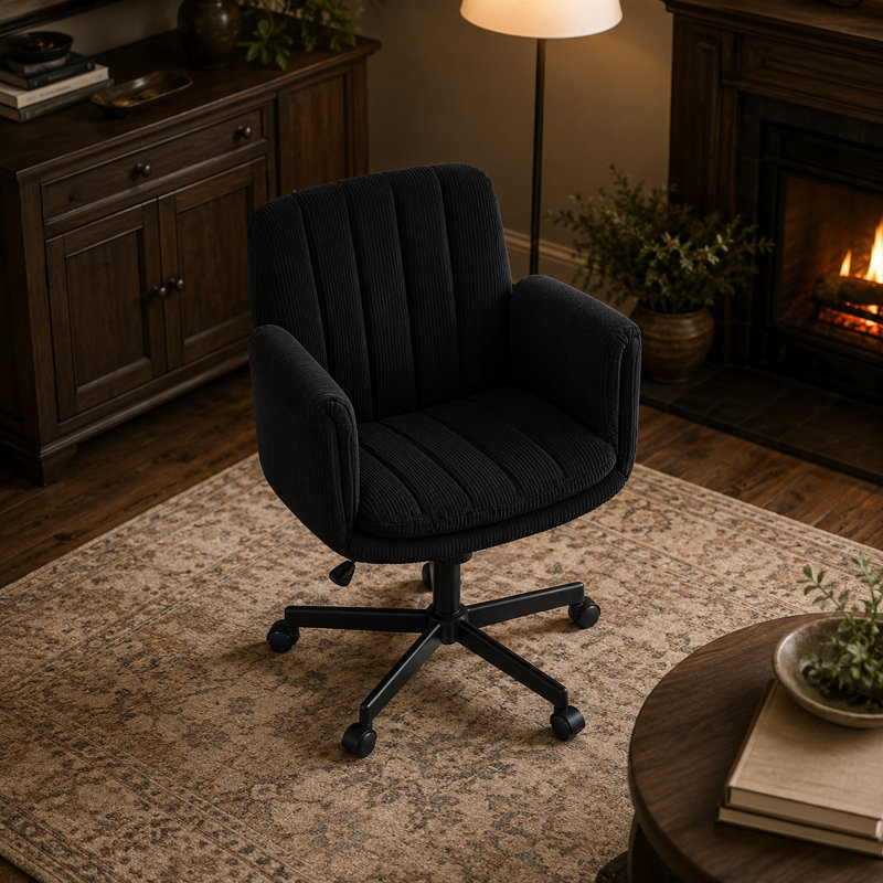 Fauteuil d'appoint en velours côtelé de 22,4 po de largeur avec accoudoirs rabattables à 5 positions, hauteur réglable, dossier inclinable, pivotement sur 360 ° et roulettes