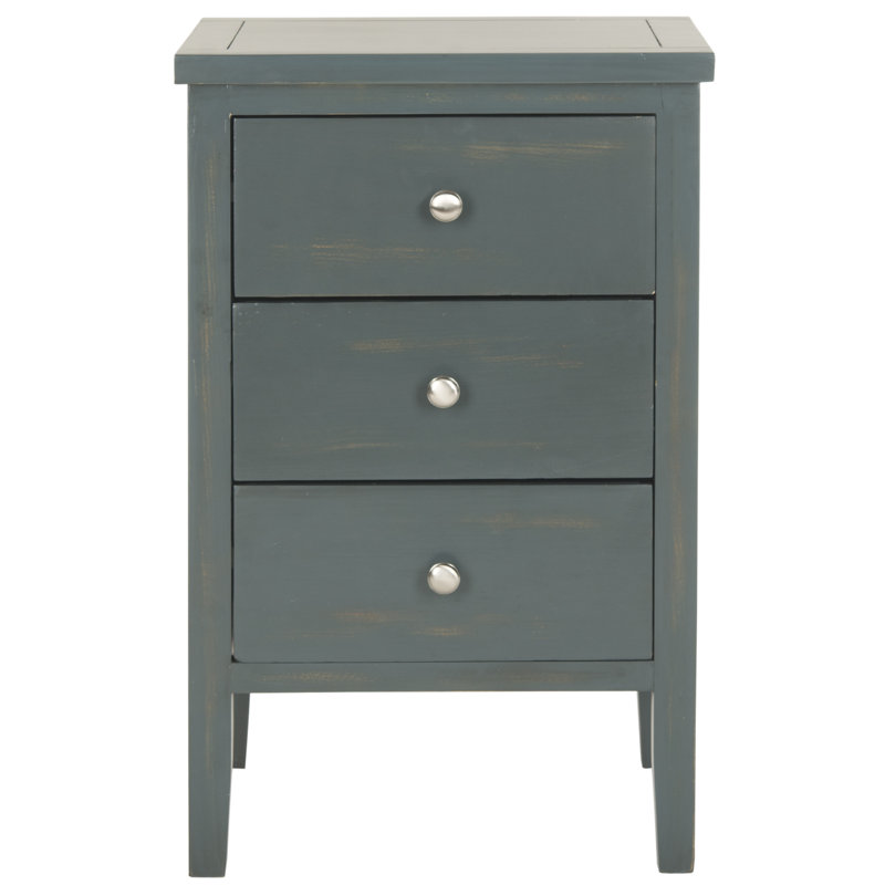 Applonia Solid Wood 3 - Drawer End Table, Steel Teal