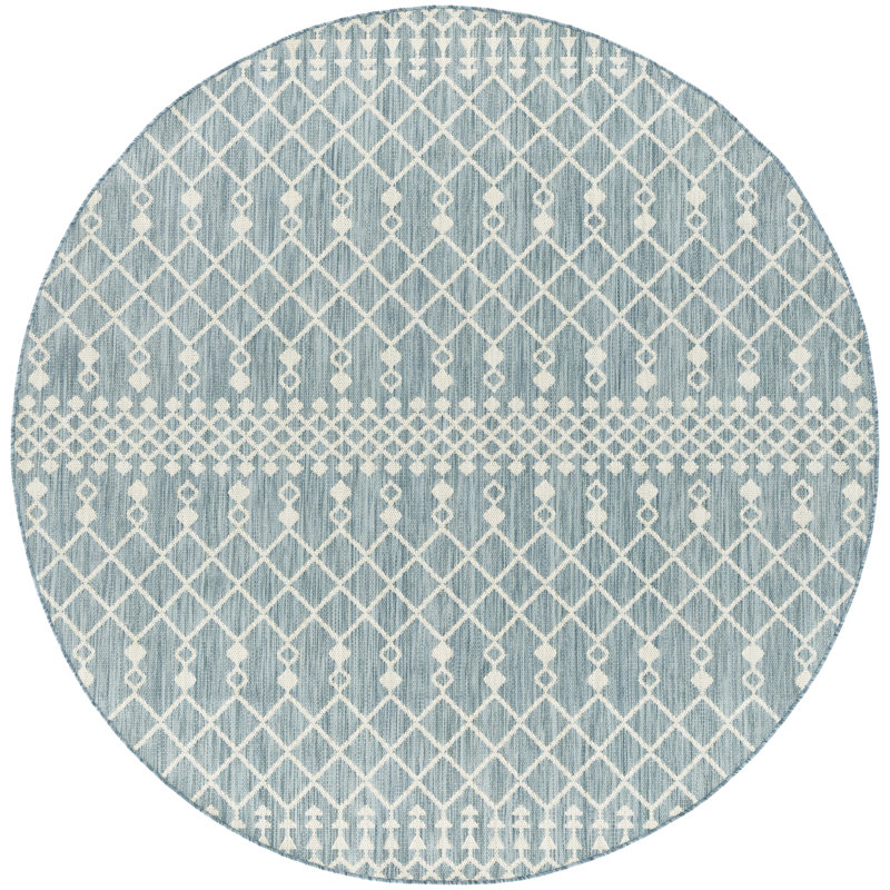 Robbs Rectangle Indoor/Outdoor Area Rug, Aqua/Blue, Round 8'