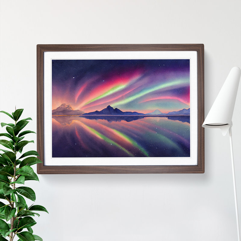 XH1022-9739X Watercolour Aurora Borealis Vol.1 - Single Picture Frame Painting, Walnut Framed, 46cm H x 64cm W x 2cm D