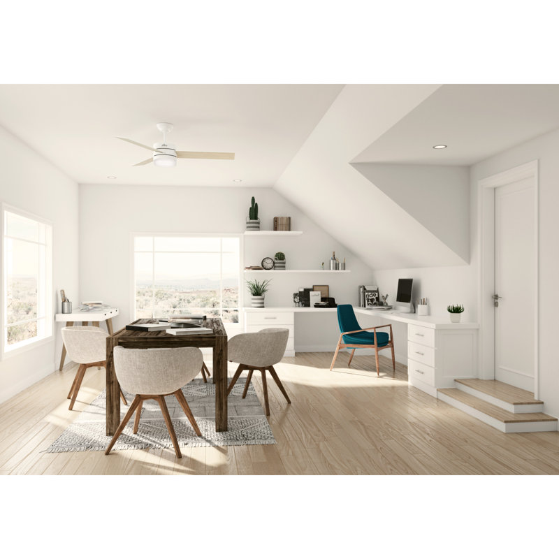 54" Exeter 3 - Blade Standard Ceiling Fan with Remote Control and Light Kit Included, White with Beige Blades