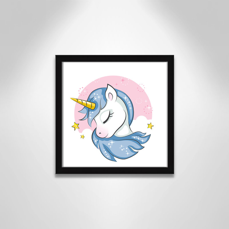 Sparkly Unicorn Paper Print, 12" H x 12" W x 1.18" D, Black Box Framed