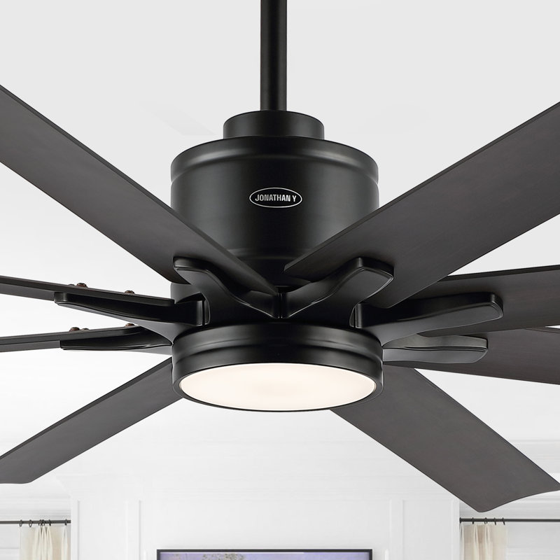 66'' Ceiling Fan with LED Lights, Black with Dark Brown Wood Blades