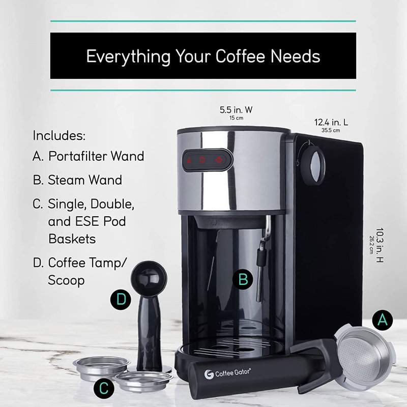 Coffee Gator Stovetop Semi-Automatic Cappuccino Espresso Machine Espresso Maker with Frother