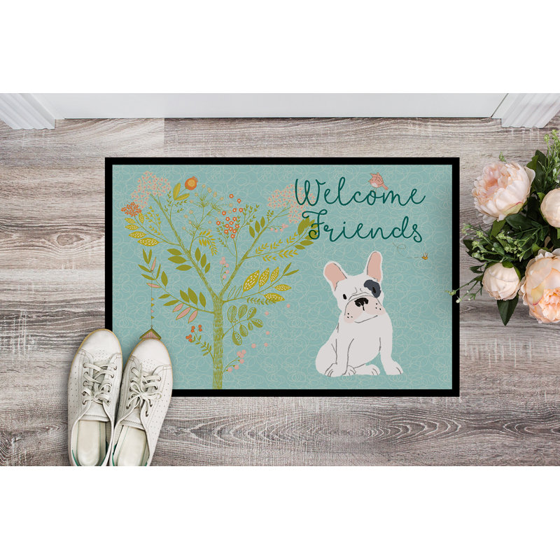 Tapis de porte pour l’extérieur antidérapant french bouledogue Yonker, Bouledogue français Piebald