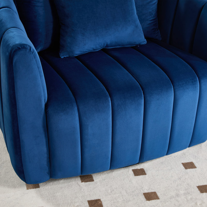 Fauteuil demi-tonneau pivotant rembourré, Velours marine