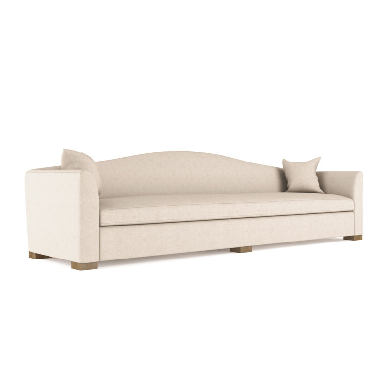 Canapé extra long Horatio Camelback Taper, Velours moelleux huître, H 33 po x l 120 po x P 36 po, Patiné