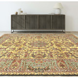 Hand Knotted Wool Oriental Area Rug in Gold And Light Green