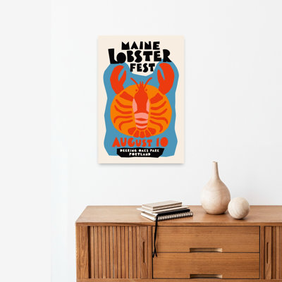 Maine Lobster Festival Bold Retro Vintage Crab Lobster Ocean Summer Wall Art Print 1 Piece Wrapped Canvas Wall Art