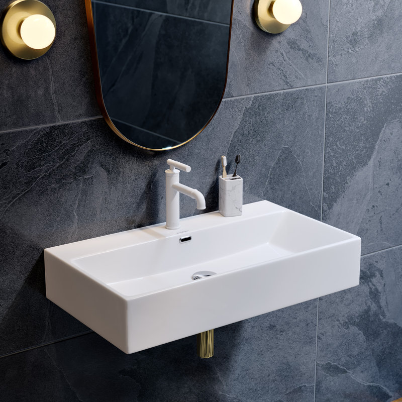 Lavabo de salle de bain mural rectangulaire 30 "blanc brillant Claire SM-WS333, Blanc lustré