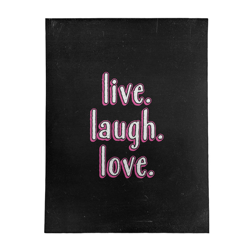 Tapis en poly-chenille style tableau noir style "live" love quote, Rectangle 5 pi x 7 pi