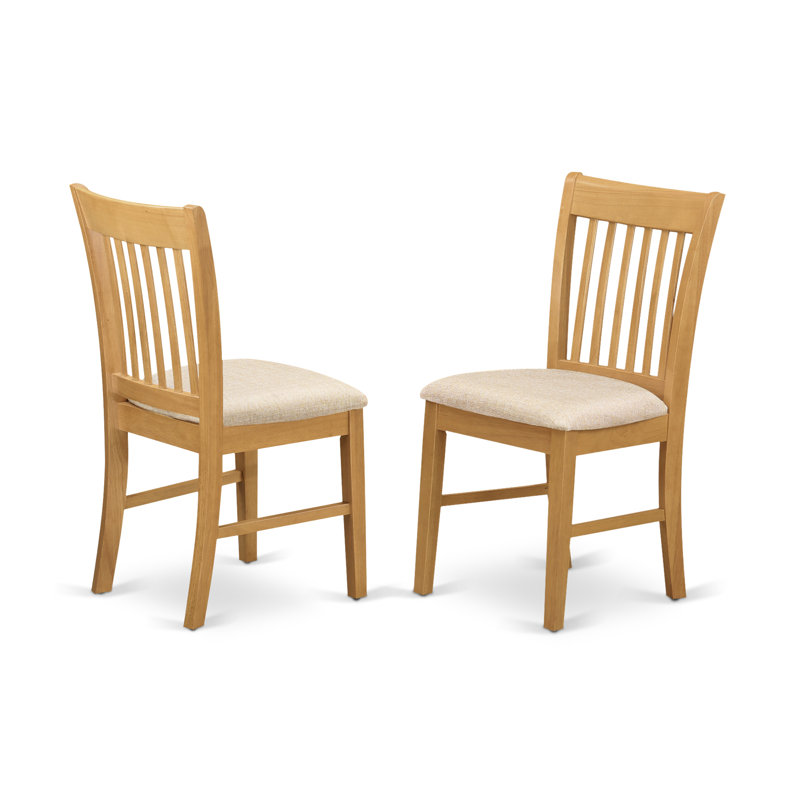 Oak Finish Round Dining Table with Linen Upholstered Chairs