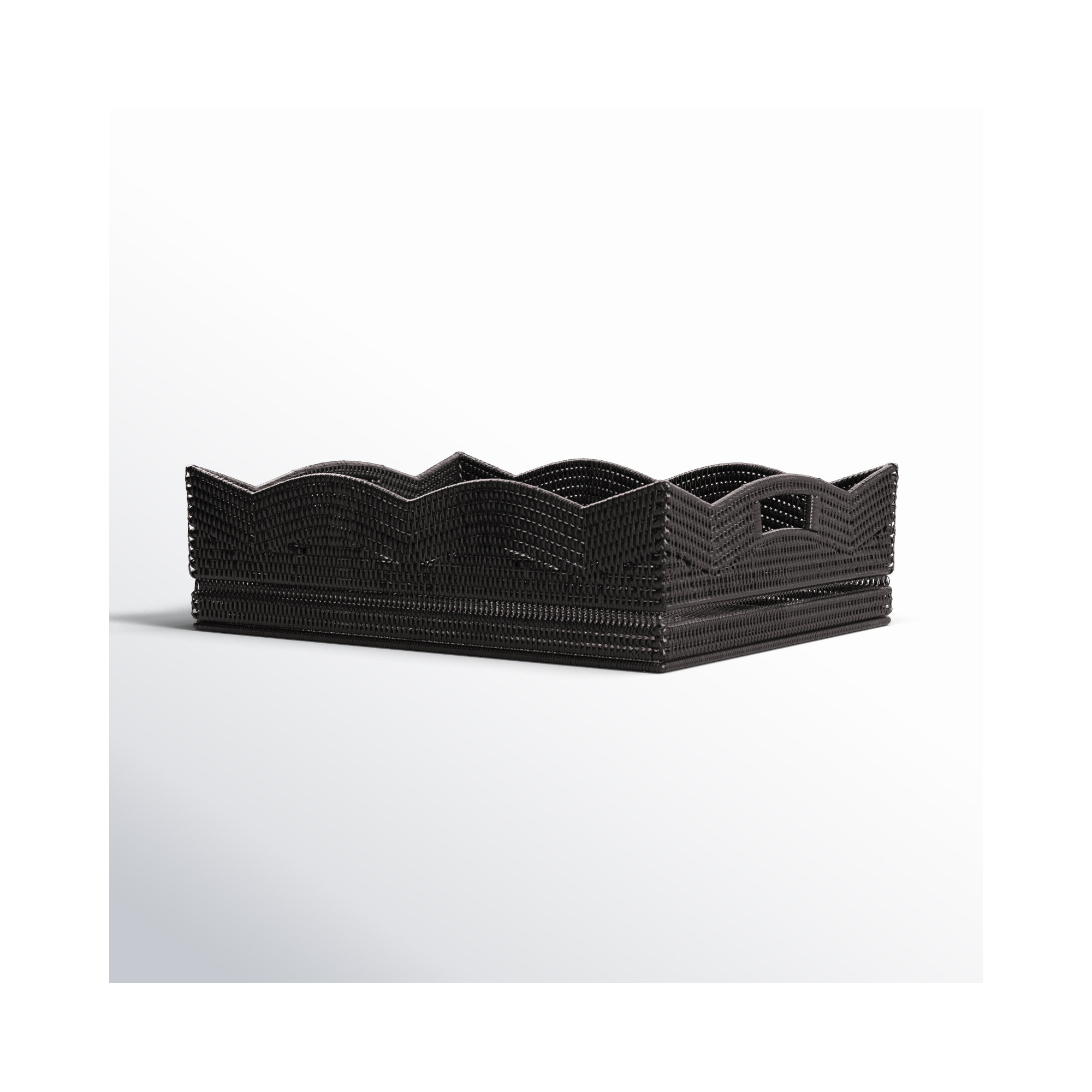 Landry Rattan Tray - Set of 1, 6" H x 20" W x 16" D, Tudor Black