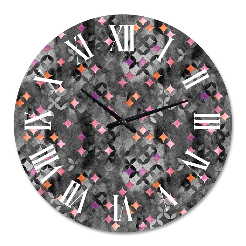 Horloge murale moderne à cercles géométriques entrecroisés avec des étoiles roses, Surdimensionné
