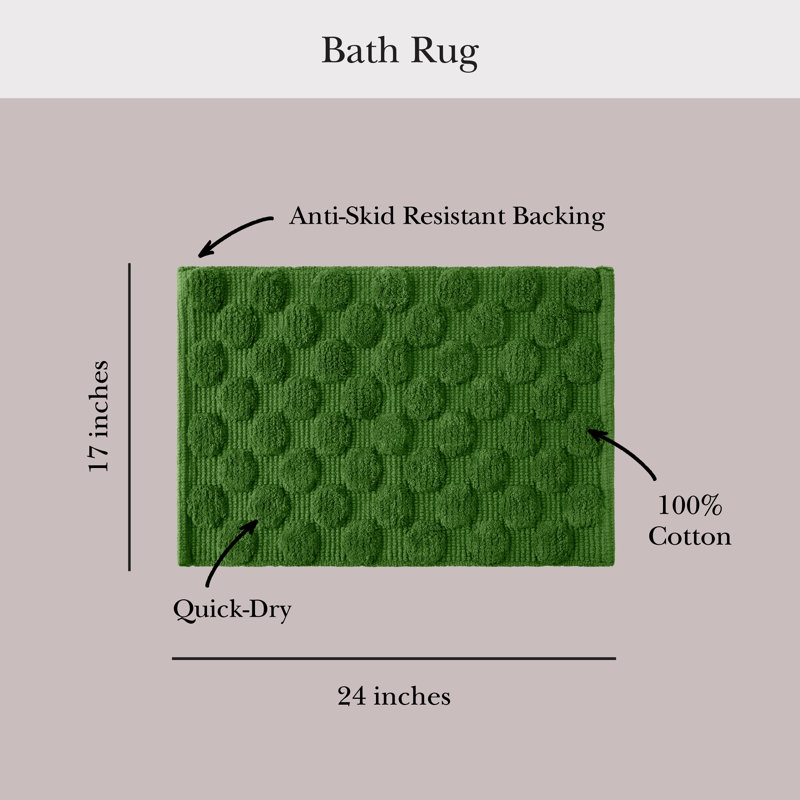 kate spade new york Dotted Woven Absorbent Bath Rug, 17 in x 24 in, 100% Cotton Green Bath Mat, 24" L x 17" W, Green