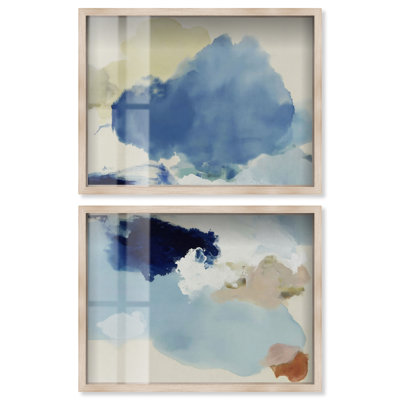 Ensemble d'art abstrait côtier « Sable et Mer » encadré, par Art Remedy, cadre blond, 40 x 30