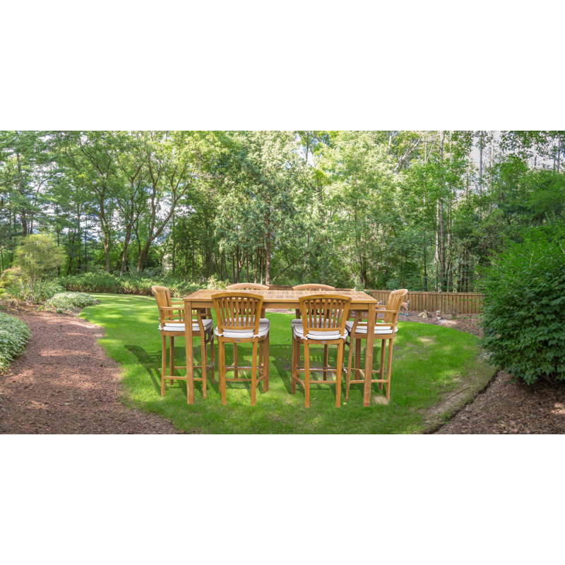 Orleans Outdoor 7 - Piece Teak Bar Height Dining Set with Cushions