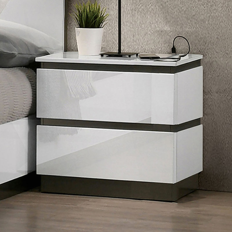 Table de chevet contemporaine ultrabrillante 1Pc avec port USB