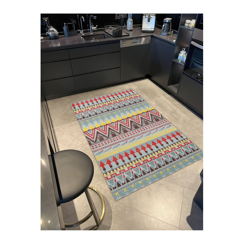 Tapis tissé multicolore à rayures multicolores et à motif géométrique lavable à la machine