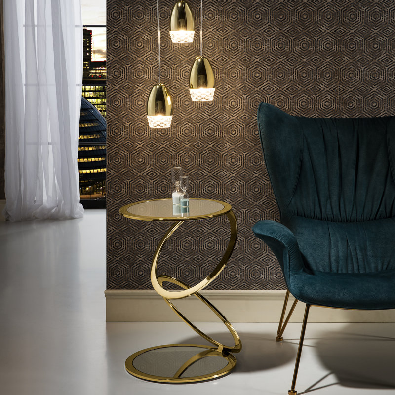 Brooklet Glass Top Abstract End Table, Gold