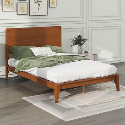 Mid-Century Modern Bamboo Wood Platform Bed