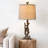 Loon Peak® Oatmeal Fabric Round Shade Resin Bedside Lamp With Rustic Farmhouse Table Lamp And Country Cottage Nightstand Tree Trunk Wood Grain Lamp For Bedroom And Living Room