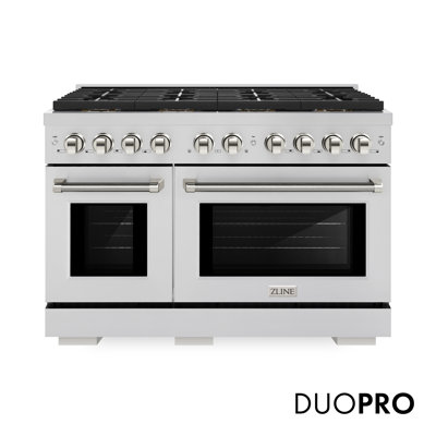 ZLINE Autograph 48 in. Paramount DuoPro Gas Range in Stainless Steel with Nickel Helix Handles