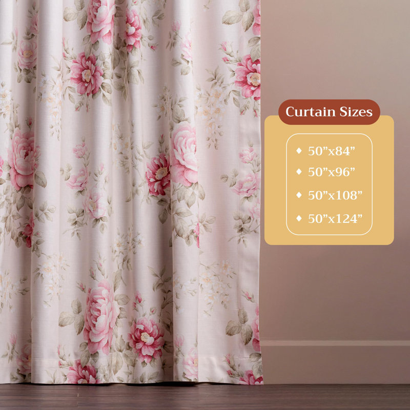 Maison d' Hermine Curtains for Living Room 100% Cotton 84 inch Length One Panel Light Filtering Curtains for Windows with Rod and Loop Pockets Valentines Day Gifts (Newbury - Rosebloom, 50"W x 84"L)