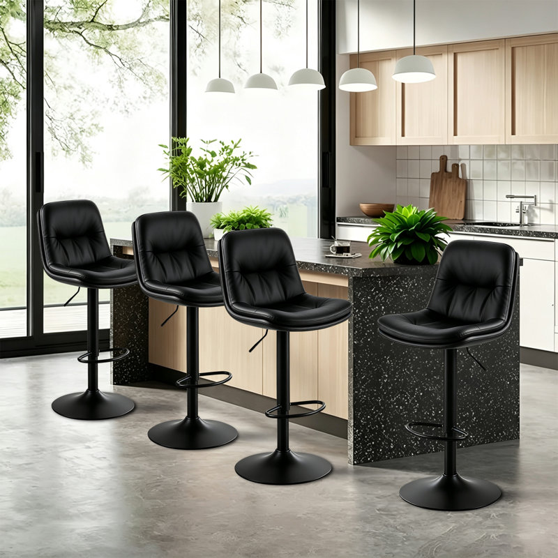 Ensemble de 4 tabourets de bar pivotants à 360 degrés avec sièges rembourrés pour îlot de cuisine, brun, Brun, Set of 4