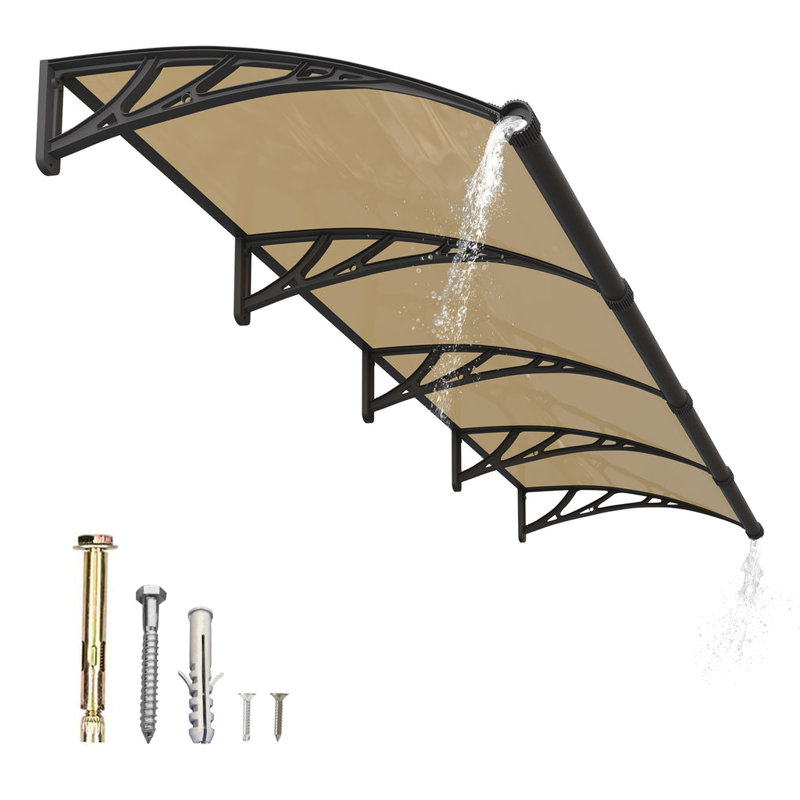 Auvent de porte en tôle de polycarbonate avec abat-jour de patio, H 10,24 po x l 120 po x P 38,2 po, Brun