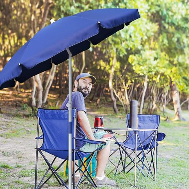 Parasol portatif pour parasol de plage avec fonction d'inclinaison, Bleu