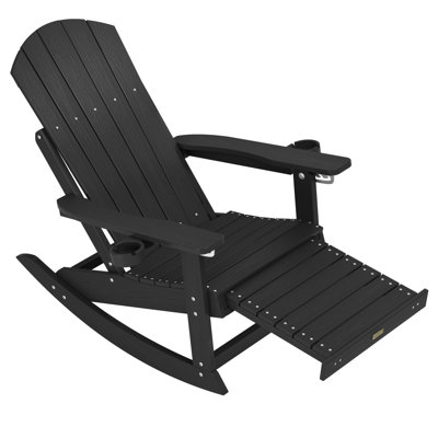 Outdoor Adirondack Rocking Chair With Retractable Ottoman HIPS All Weather Oversized Plastic Patio Rocker Chair